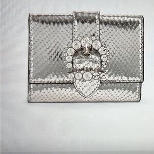 Jimmy Choo Silver Crystal Buckle Mini Wallet